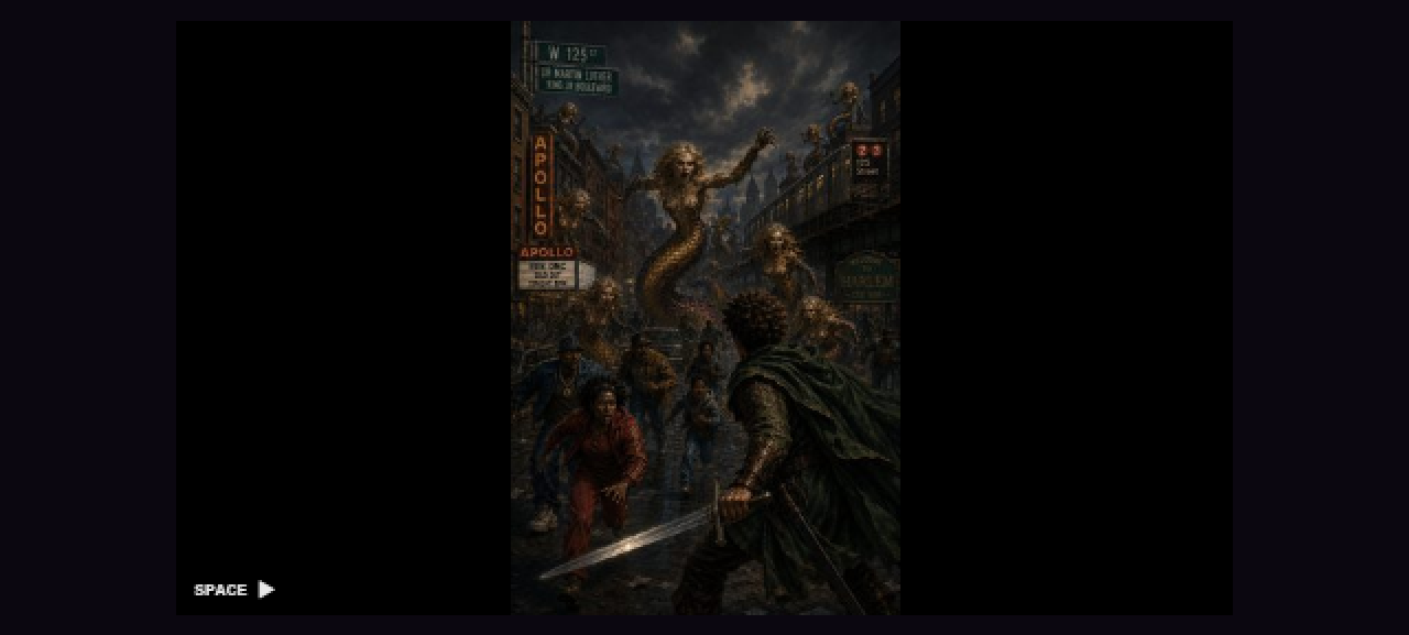 Title screen: Lytesken D'Bougie, Defender of H'arlem, faces the Becky Gentrifiers of Ohiodessa
